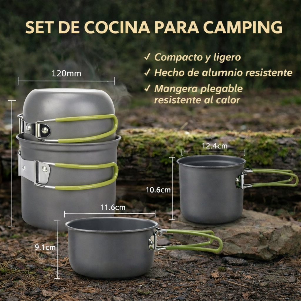 Set de Ollas Outdoor de Aluminio – Para 1 a 2 Personas